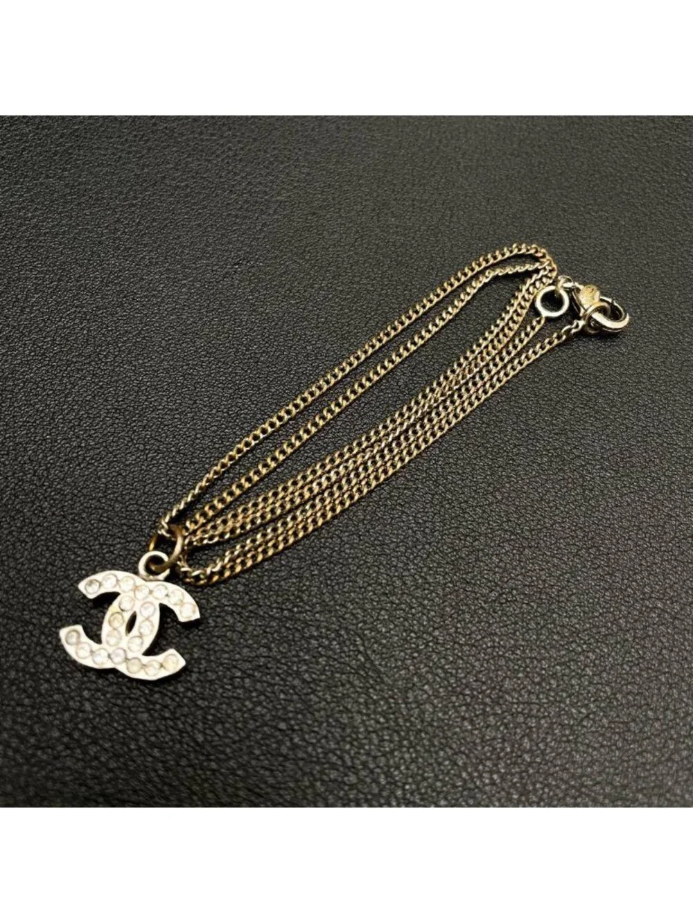 Chanel CC Logo Necklace Line Stone Icon Silver Coco - Picture 7 of 10